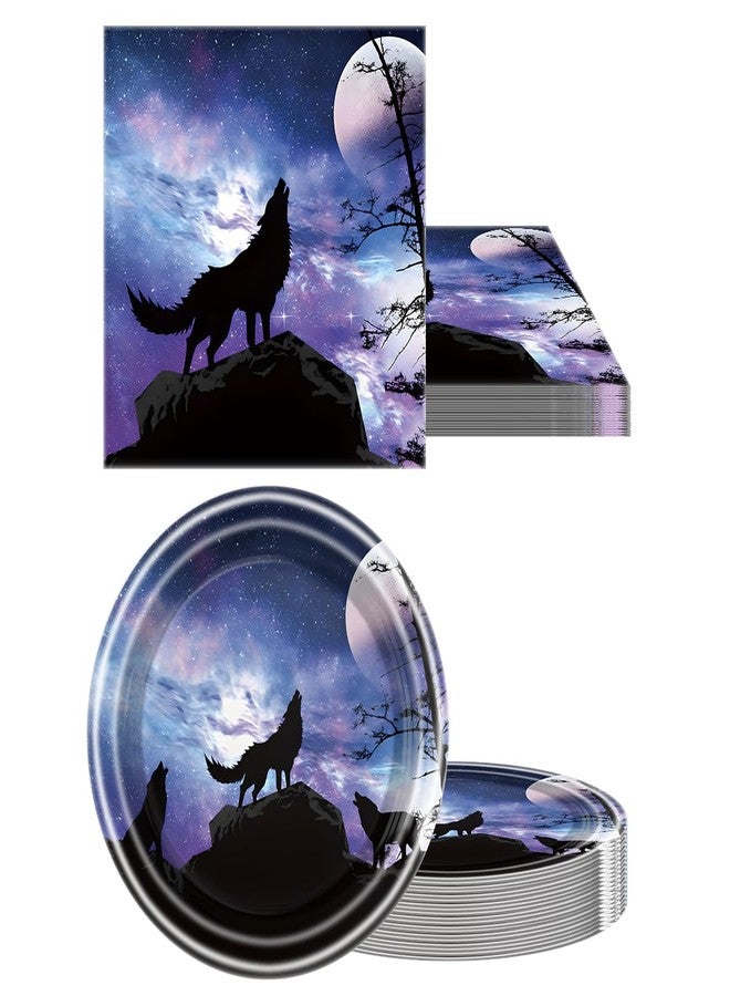 OULUN Wolf Birthday Party Tableware Set,20 Plates and 20 Napkins and Tablecloth 86 '' x 51 '', Wolf Animal Party Decorate Supplies - Image 5